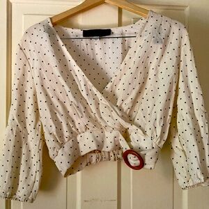 Blue Rain Cropped Polka-Dot Blouse
